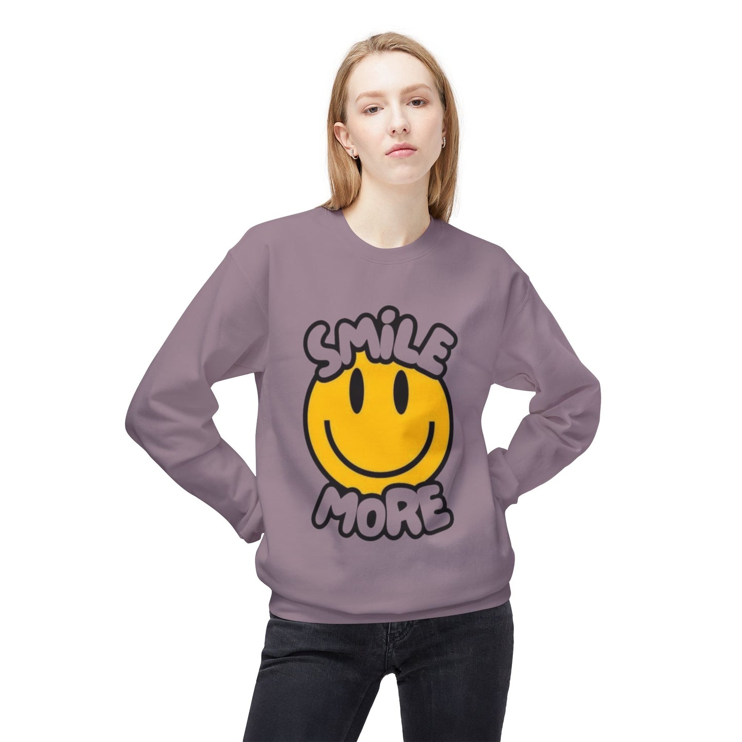 Smiley Face Fleece Crewneck Sweatshirt | Sweatshirt for Everyday Comfort, Gifts, Casual Wear, Smile More Apparel, Cozy Fashion