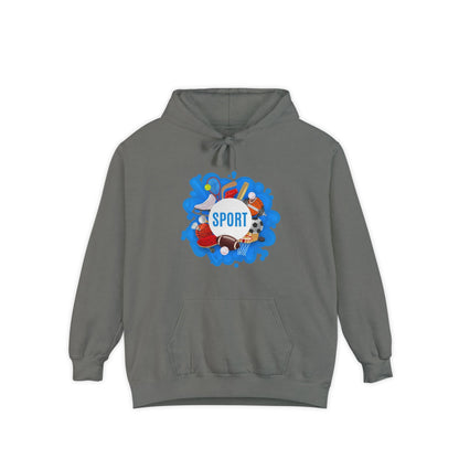 Sporty  Garment-Dyed Hoodie - Casual Comfort for Sports Lovers,  Apparel, Activewear, Gift for Athletes, Cozy Loungewear