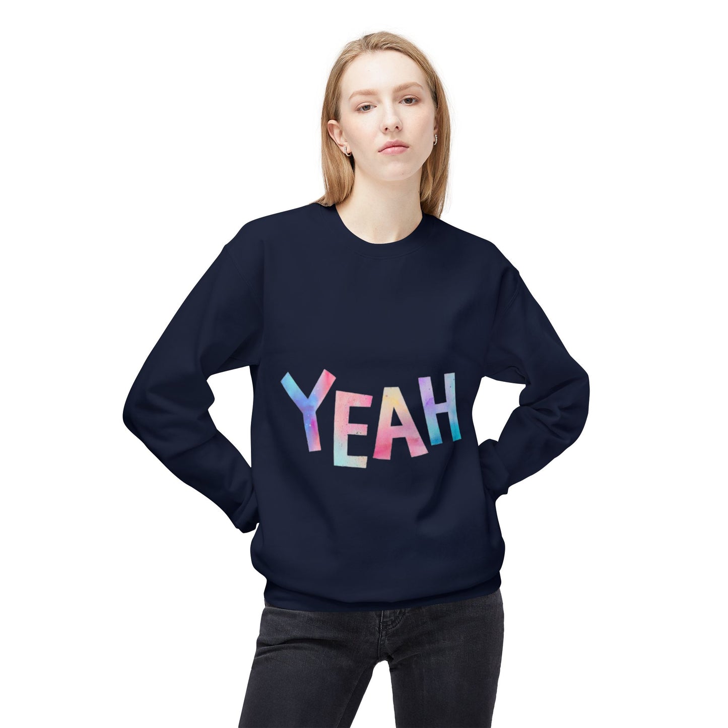 Colorful 'YEAH' Crewneck Sweatshirt,  Sweatshirt, Inspirational Gift, Cozy Fleece, Casual Wear, Everyday Comfort