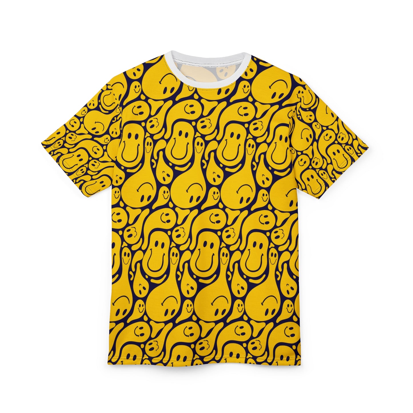 Smiley Face  Cut & Sew Tee, Fun Graphic Shirt, Casual Wear, Gift for Friends, Bright Summer Fashion, Cheerful Tee