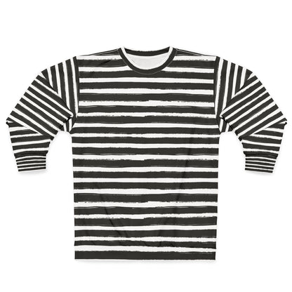 Trendy Black and White Striped  Sweatshirt, Casual Wear, Cozy Gift, Street Style, Layering Piece, Comfortable Fashion
