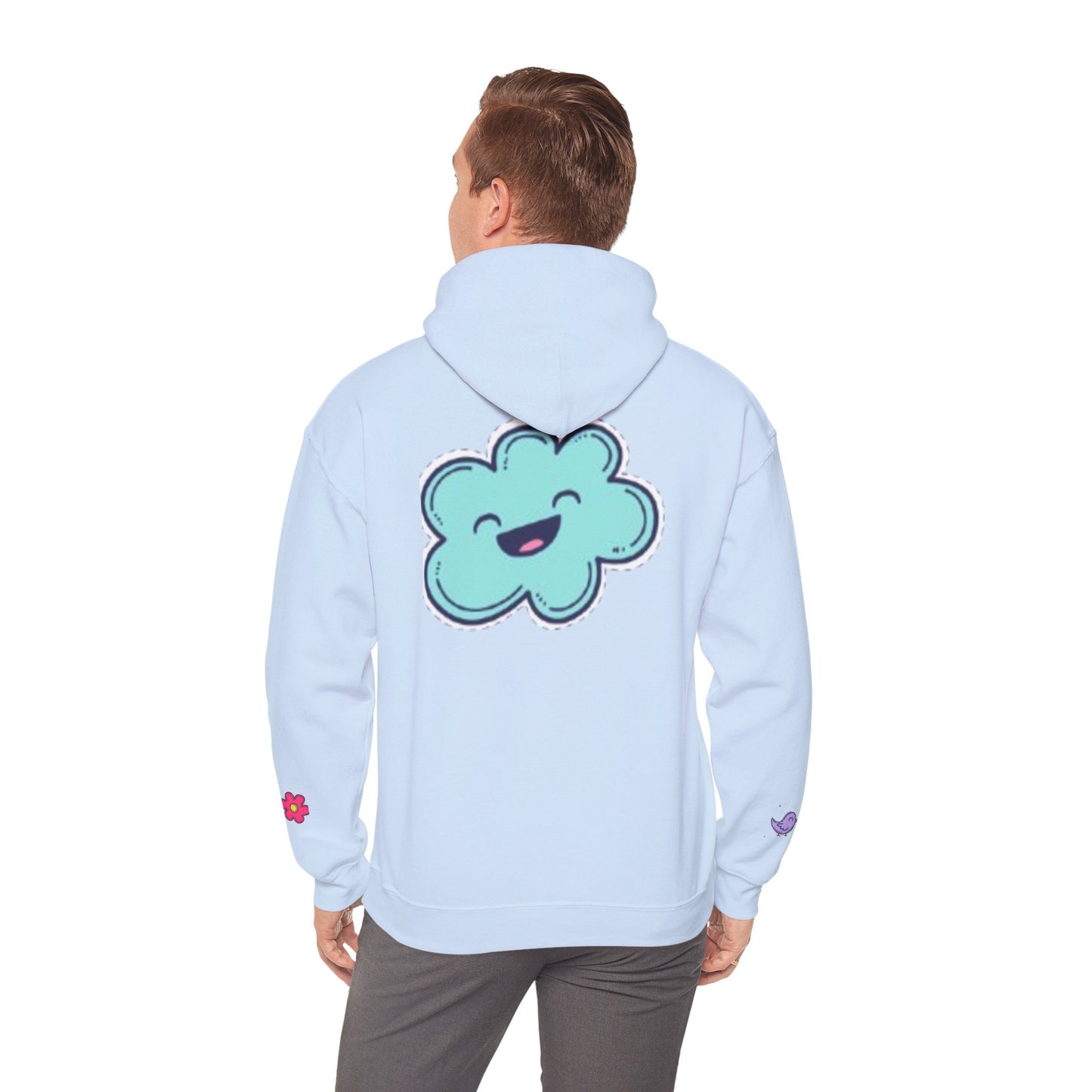 Cute Illustrated Hoodie with Flowers,  Sweatshirt for Spring, Funny Cloud Design, Gift for Teens, Cozy Casual Wear
