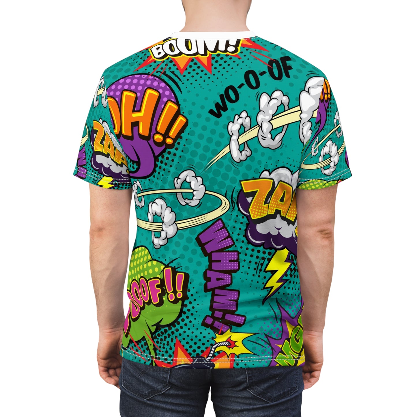 Comic Book Graphic Tee,  Tee, AOP T-shirt, Fun Graphic Shirt, Gift for Comic Lovers, Casual Wear, Cartoon Print Tee