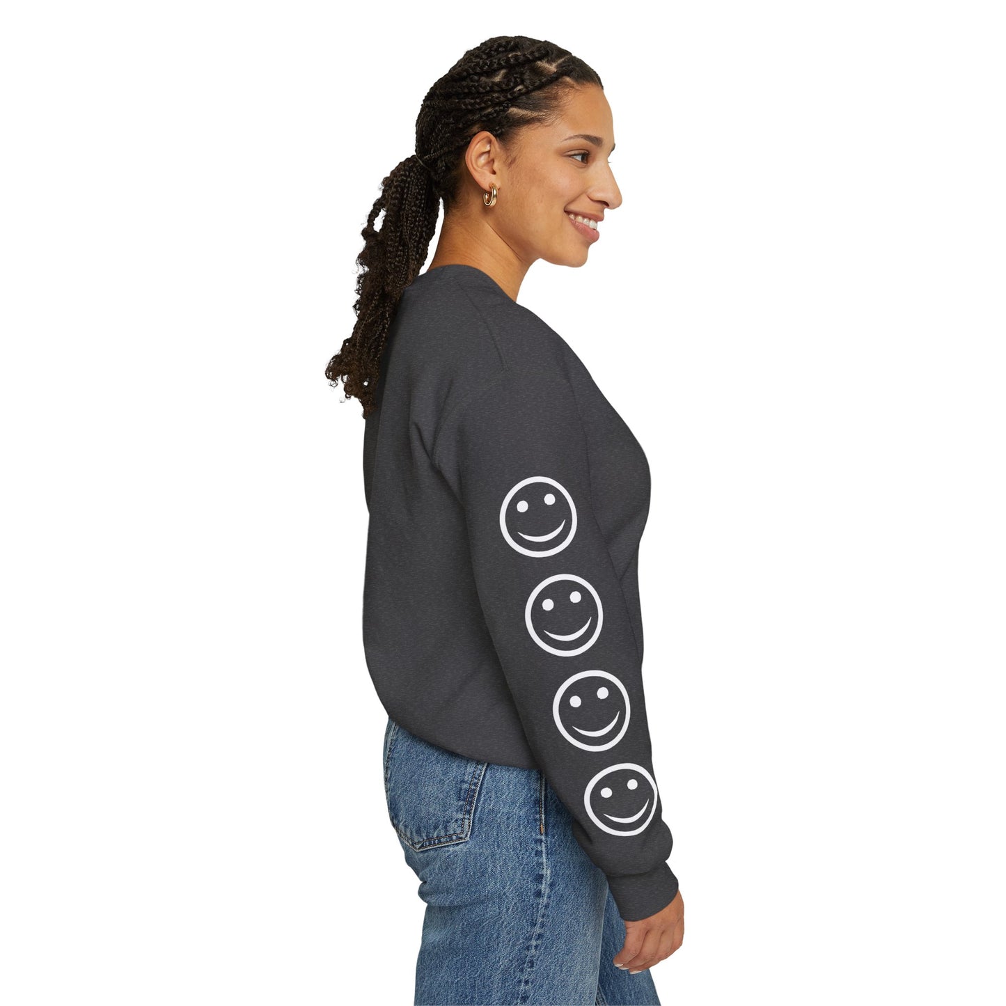 Smiley Face Crewneck Sweatshirt , Casual Wear, Gift for Friends, Cozy Layering, Everyday Comfort