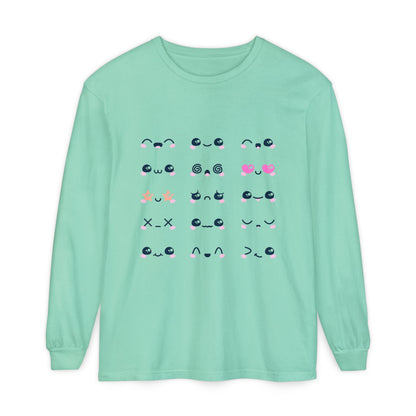 Cute Emojis Long Sleeve T-Shirt, Casual Wear, Gift for Friends, Cute Long Sleeve, Everyday Style, Graphic Tee