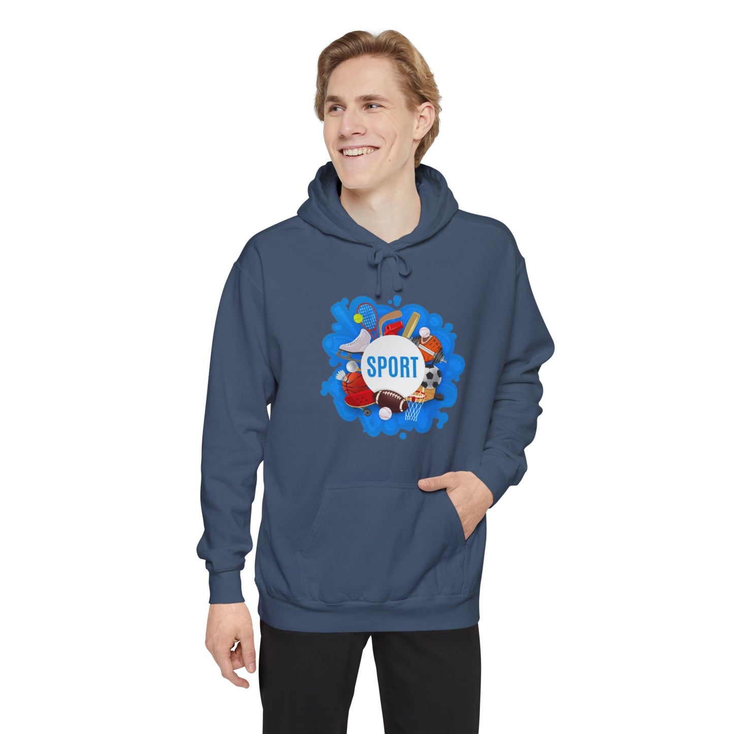 Sporty  Garment-Dyed Hoodie - Casual Comfort for Sports Lovers,  Apparel, Activewear, Gift for Athletes, Cozy Loungewear