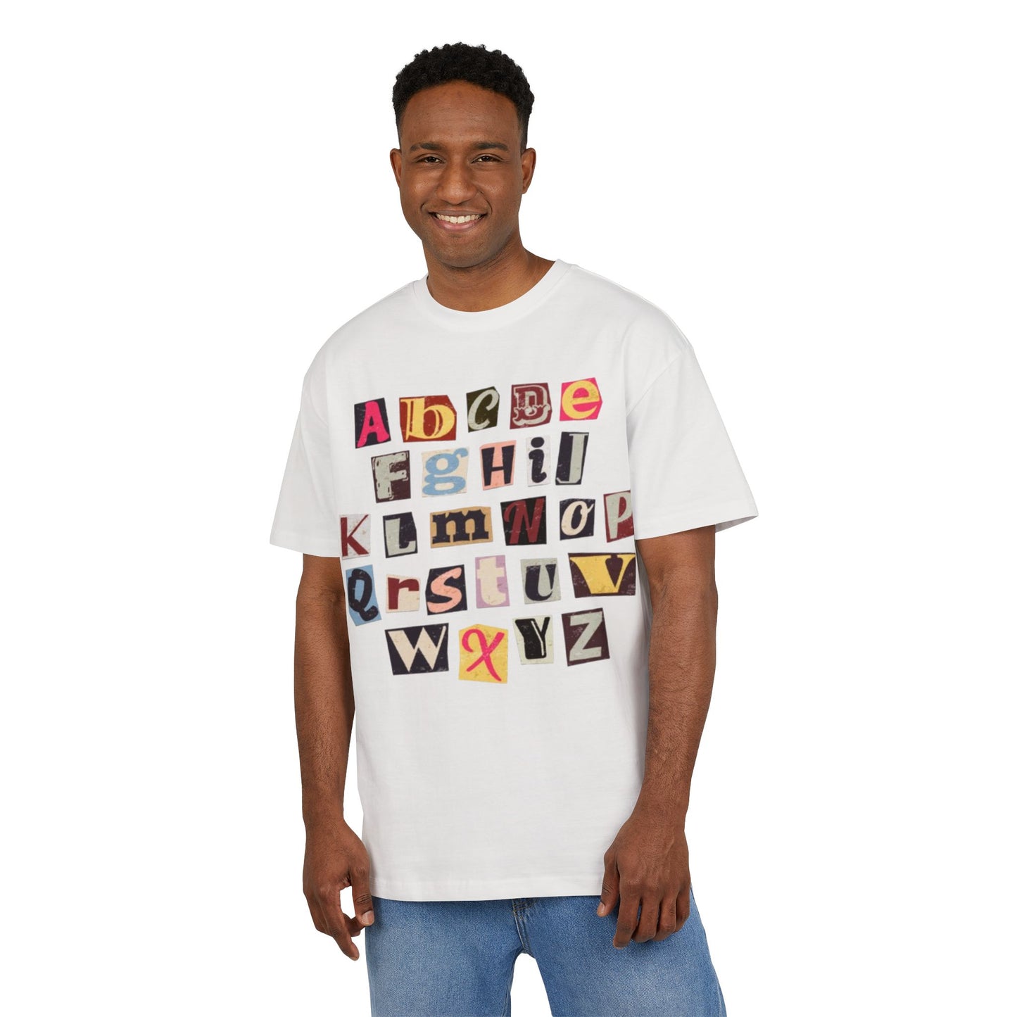 Playful Alphabet Oversize Tee, Comfortable Graphic Shirt, Casual Wear, Gift for Kids and Adults, Fun T-Shirt for Any Occasion