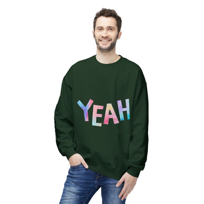 Colorful 'YEAH' Crewneck Sweatshirt,  Sweatshirt, Inspirational Gift, Cozy Fleece, Casual Wear, Everyday Comfort