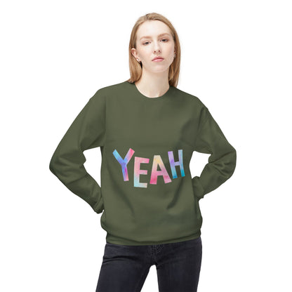 Colorful 'YEAH' Crewneck Sweatshirt,  Sweatshirt, Inspirational Gift, Cozy Fleece, Casual Wear, Everyday Comfort