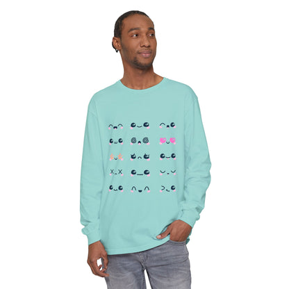 Cute Emojis Long Sleeve T-Shirt, Casual Wear, Gift for Friends, Cute Long Sleeve, Everyday Style, Graphic Tee