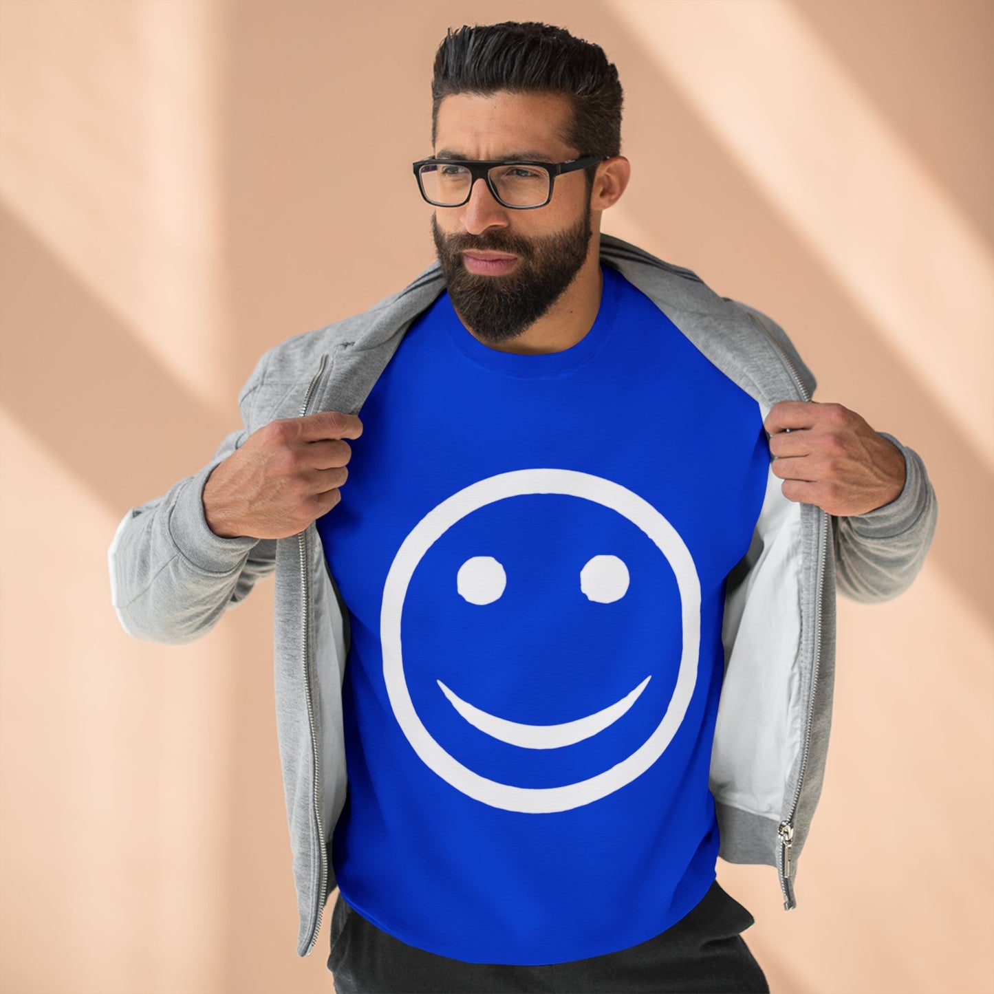 Happy Face Crewneck Sweatshirt, Cozy Gift for Friends, Casual Style, Everyday Wear, Fun Mood Boost