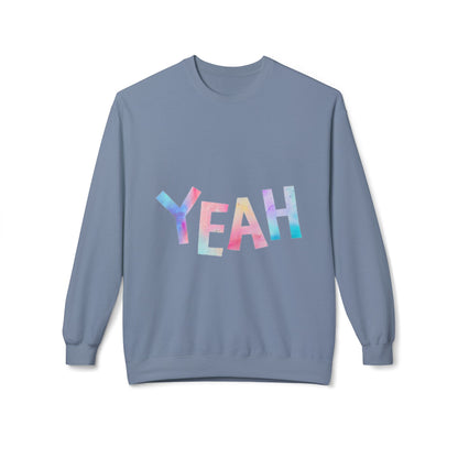 Colorful 'YEAH' Crewneck Sweatshirt,  Sweatshirt, Inspirational Gift, Cozy Fleece, Casual Wear, Everyday Comfort