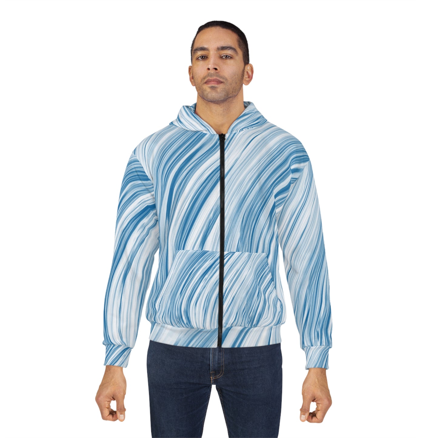 Marbled blue Zip Hoodie, Cozy Light Jacket, Casual Wear, Unique Streetwear, Gifts for Her, Fall Fashion