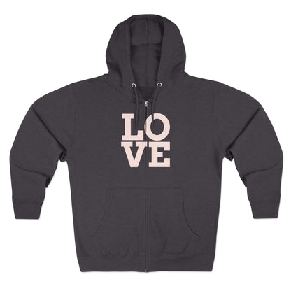 Zip Hoodie with Love Design, Cozy Streetwear for Couples, Valentine's Gift, Casual Wear, Everyday Comfort