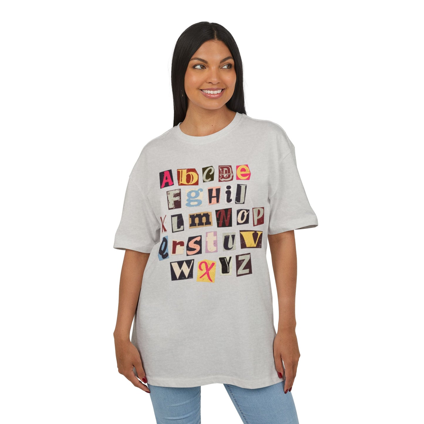 Playful Alphabet Oversize Tee, Comfortable Graphic Shirt, Casual Wear, Gift for Kids and Adults, Fun T-Shirt for Any Occasion