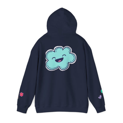 Cute Illustrated Hoodie with Flowers,  Sweatshirt for Spring, Funny Cloud Design, Gift for Teens, Cozy Casual Wear