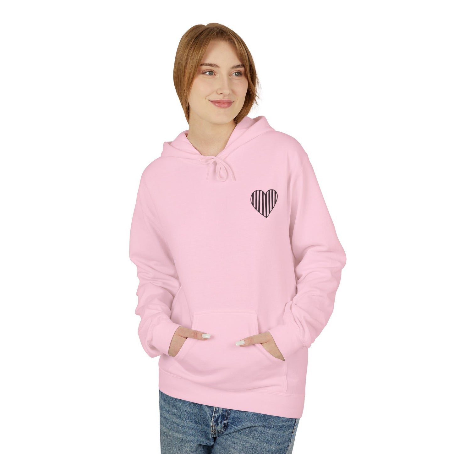 Striped Heart Fleece Hoodie - Soft, Cozy Apparel for All Seasons