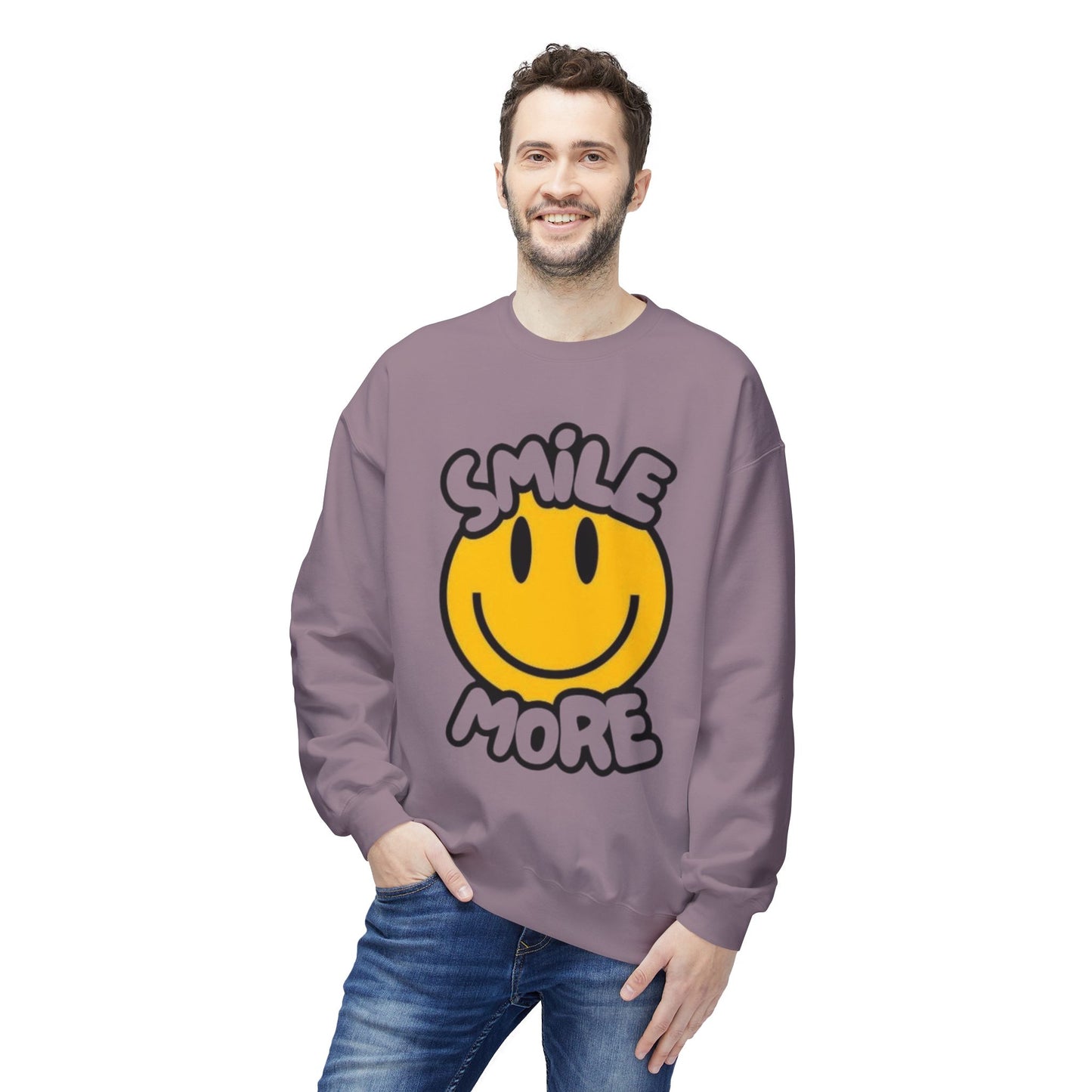 Smiley Face Fleece Crewneck Sweatshirt | Sweatshirt for Everyday Comfort, Gifts, Casual Wear, Smile More Apparel, Cozy Fashion