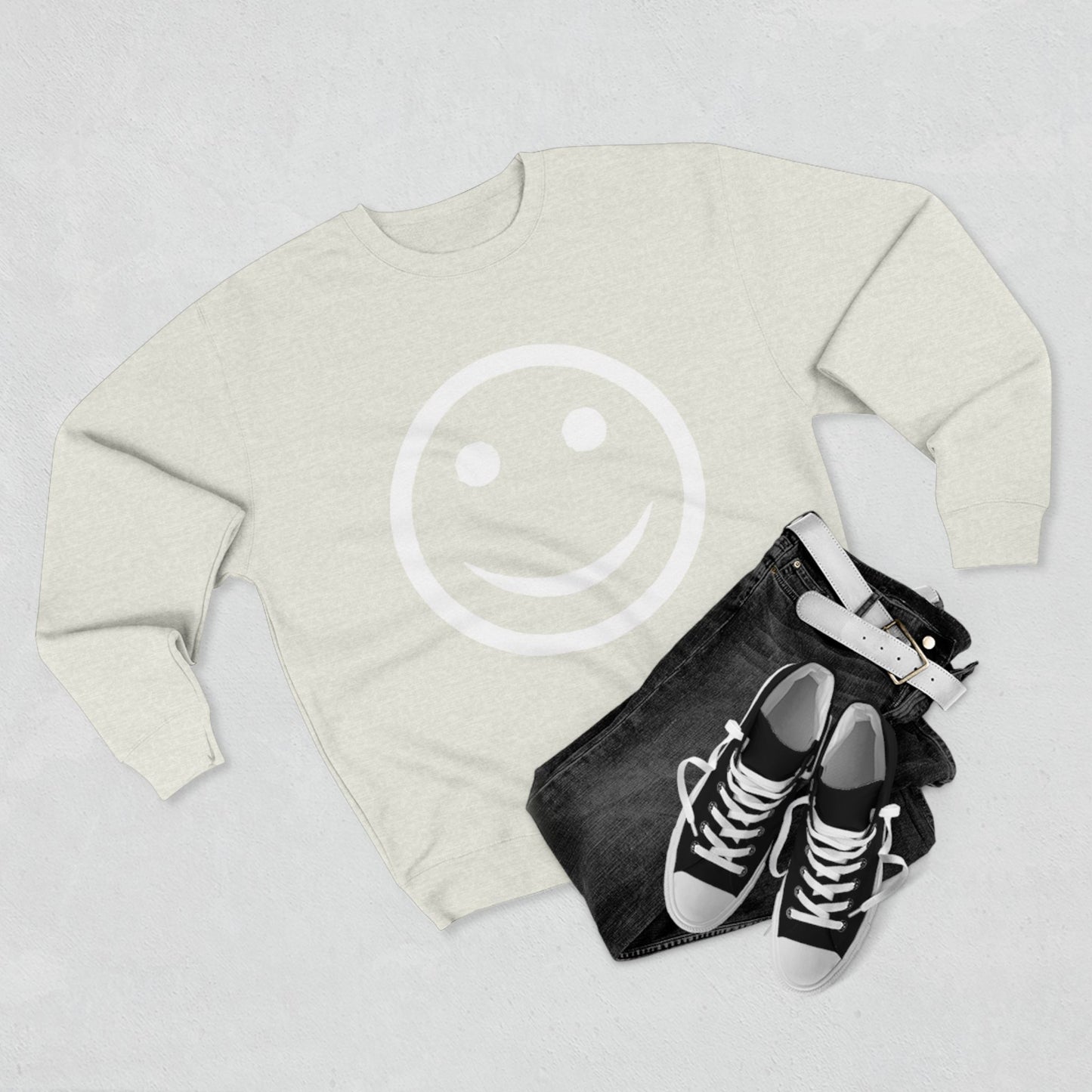 Happy Face Crewneck Sweatshirt, Cozy Gift for Friends, Casual Style, Everyday Wear, Fun Mood Boost
