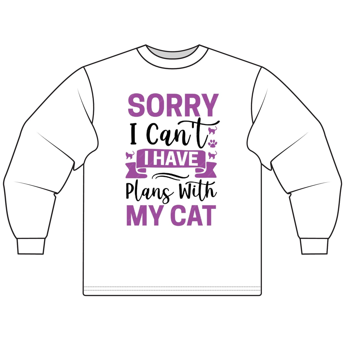 Cat Lover's Long Sleeve Tee, Sorry I Can't, Gift for Cat Owners, Cozy Casual Wear, Humor Shirt for Cat Lovers