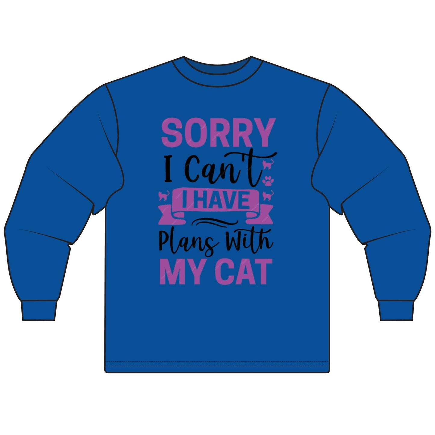 Cat Lover's Long Sleeve Tee, Sorry I Can't, Gift for Cat Owners, Cozy Casual Wear, Humor Shirt for Cat Lovers