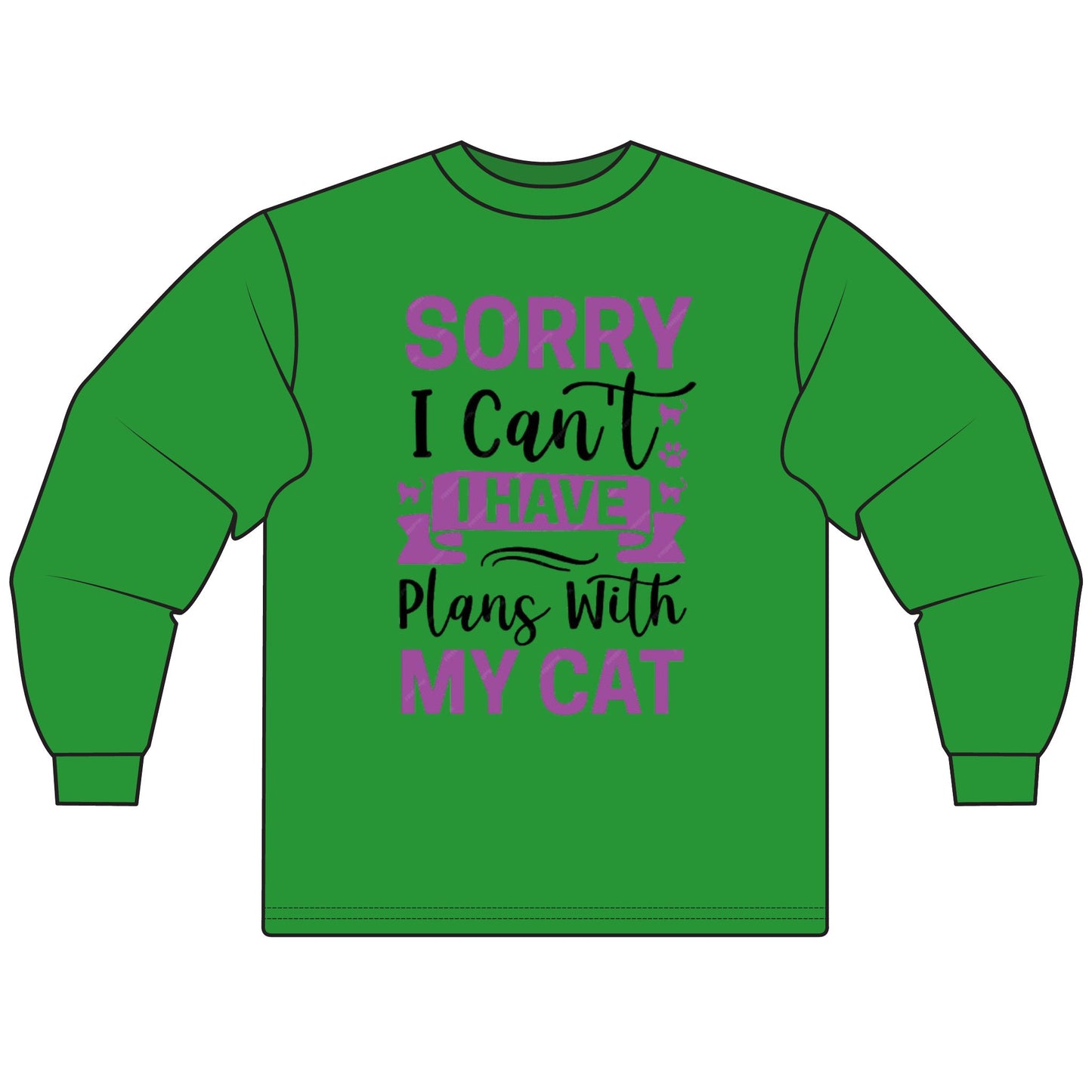 Cat Lover's Long Sleeve Tee, Sorry I Can't, Gift for Cat Owners, Cozy Casual Wear, Humor Shirt for Cat Lovers