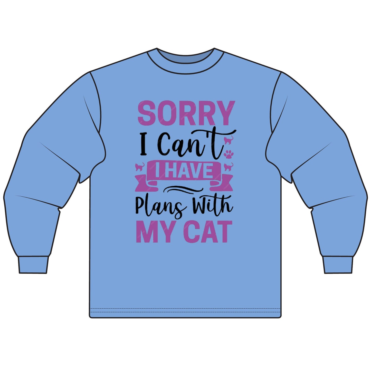 Cat Lover's Long Sleeve Tee, Sorry I Can't, Gift for Cat Owners, Cozy Casual Wear, Humor Shirt for Cat Lovers