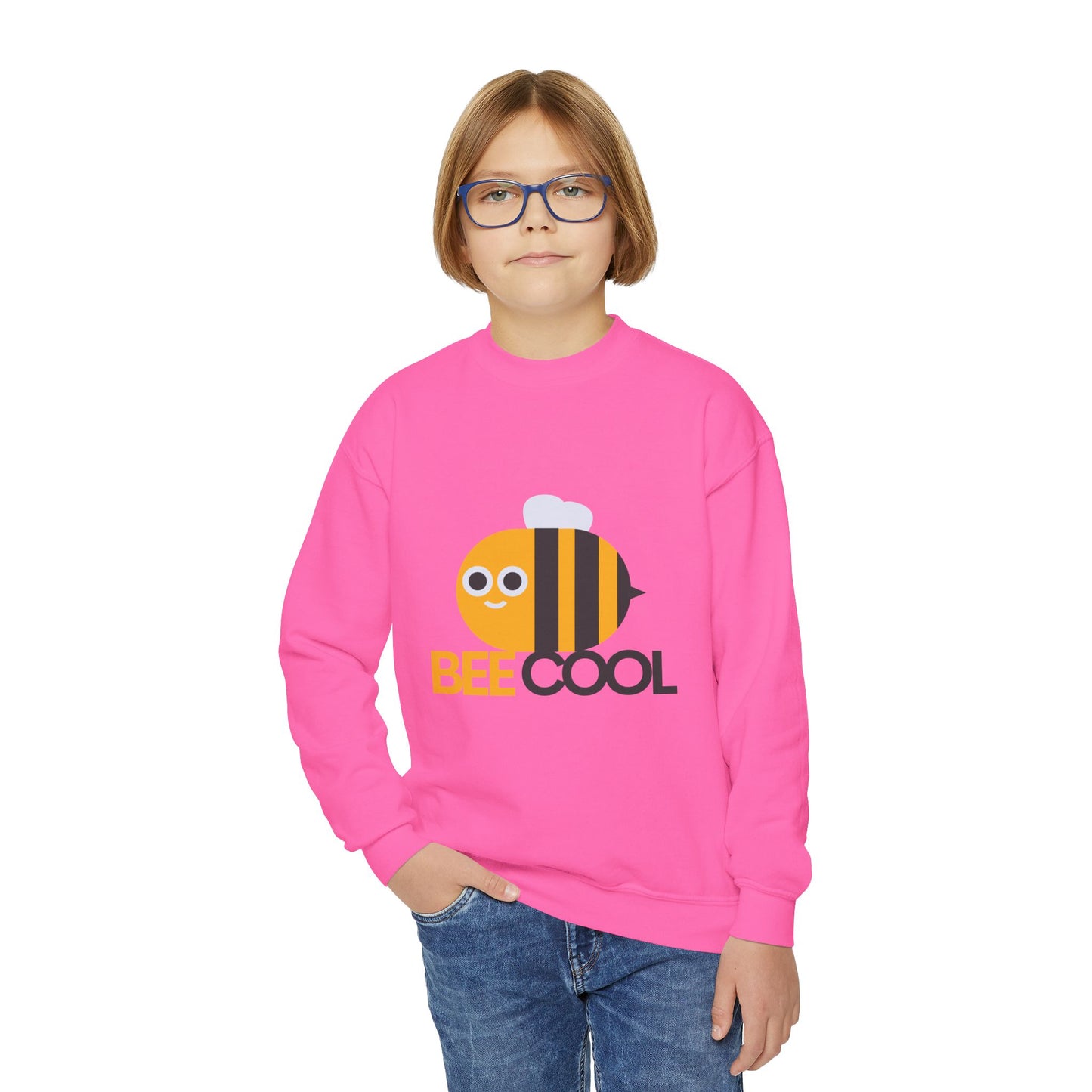 Bee Cool Youth Crewneck Sweatshirt, Cute Bee Sweatshirt, Kids Gift, Spring Fashion, Fun Casual Wear, Animal Themed Clothing