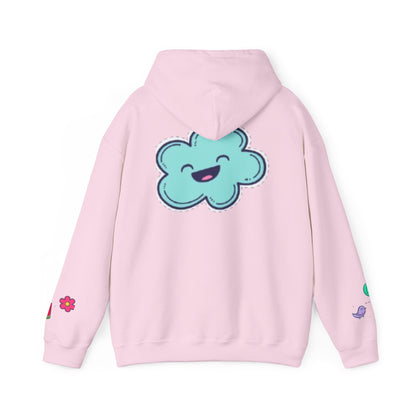 Cute Illustrated Hoodie with Flowers,  Sweatshirt for Spring, Funny Cloud Design, Gift for Teens, Cozy Casual Wear