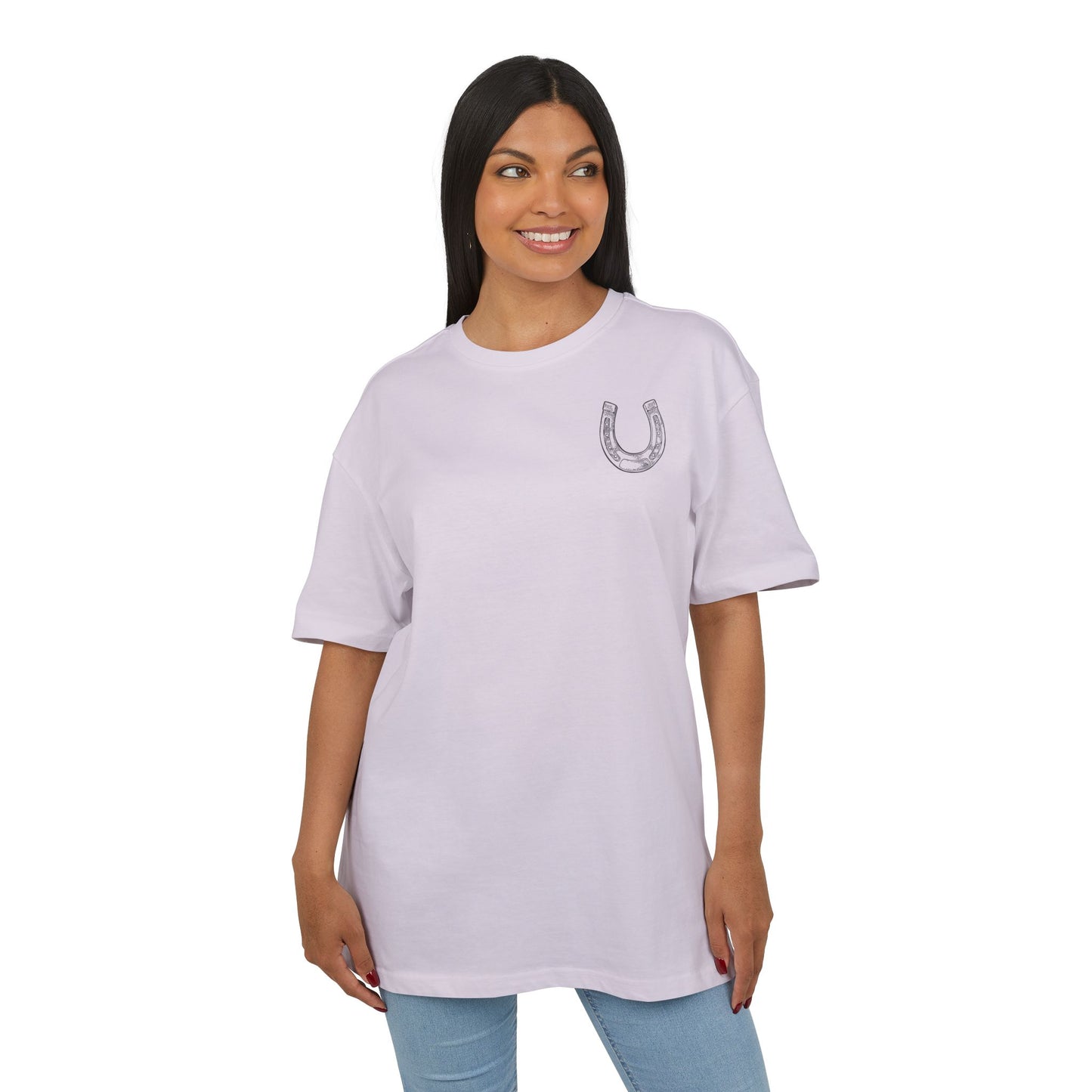 Casual Oversize Tee with Horseshoe Design, Comfortable Cotton Tee,  T-Shirt, Everyday Wear,  Relaxed Fit Tee