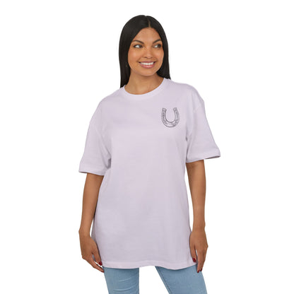 Casual Oversize Tee with Horseshoe Design, Comfortable Cotton Tee,  T-Shirt, Everyday Wear,  Relaxed Fit Tee