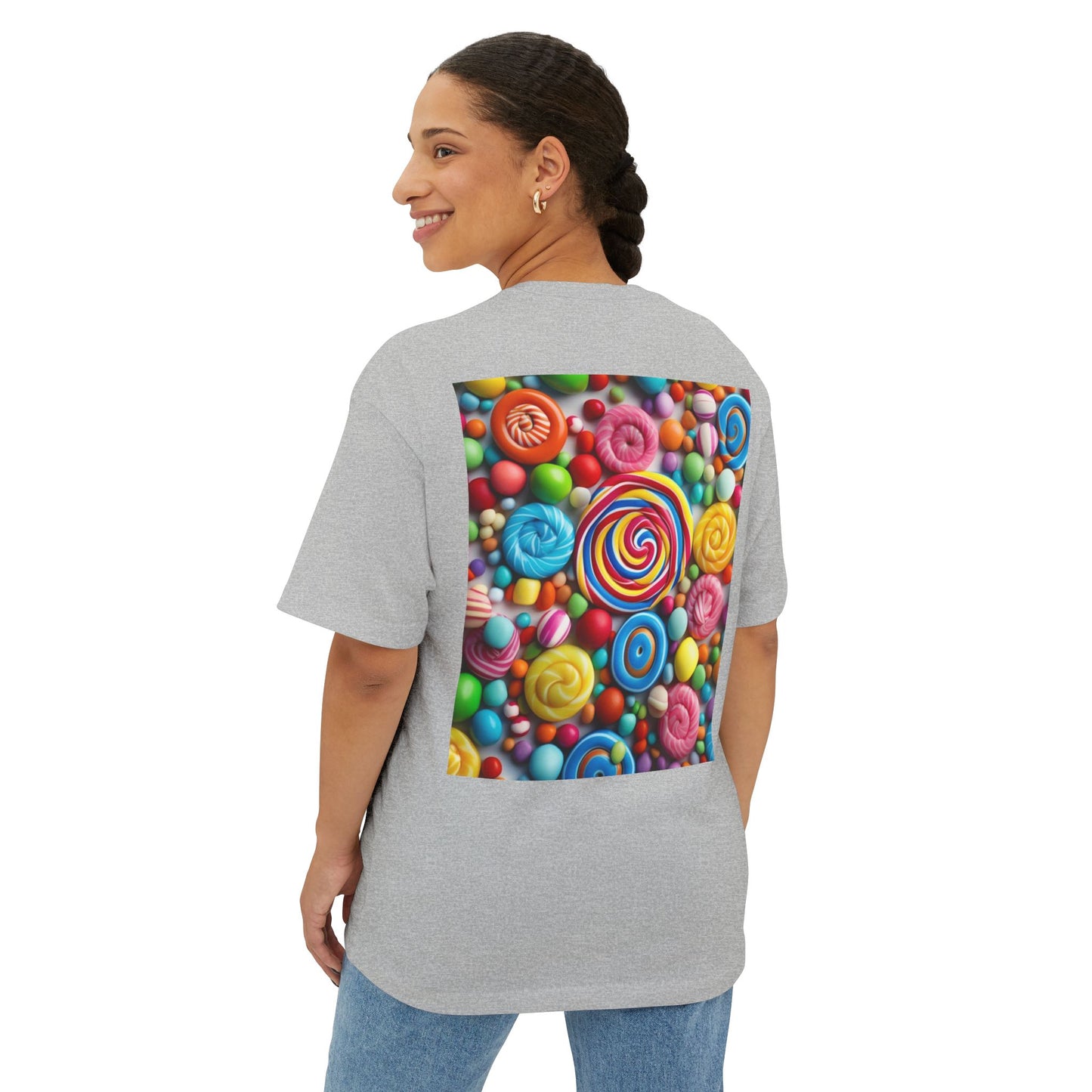 Candy-Themed  Oversized Boxy Tee, Sweet Treat Shirt, Fun Summer Tee, Trendy Casual Wear, Gift for Candy Lovers, Party Shirt, [...]