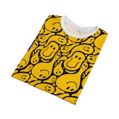 Smiley Face  Cut & Sew Tee, Fun Graphic Shirt, Casual Wear, Gift for Friends, Bright Summer Fashion, Cheerful Tee