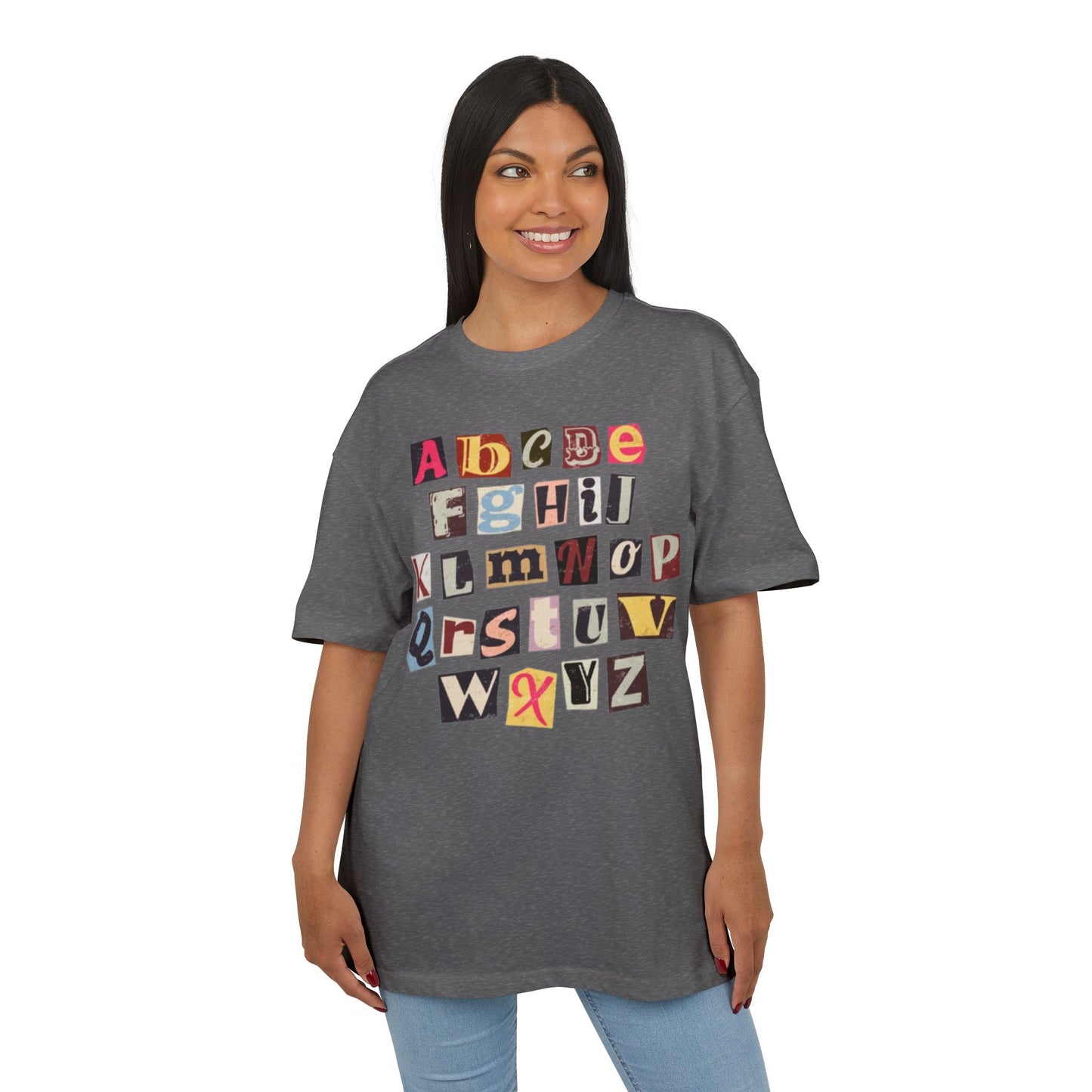 Playful Alphabet Oversize Tee, Comfortable Graphic Shirt, Casual Wear, Gift for Kids and Adults, Fun T-Shirt for Any Occasion