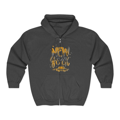 New York Adventure Hoodie,  Full Zip Sweatshirt, NYC Gift, Travel Fashion, Cool Streetwear, Casual Wear