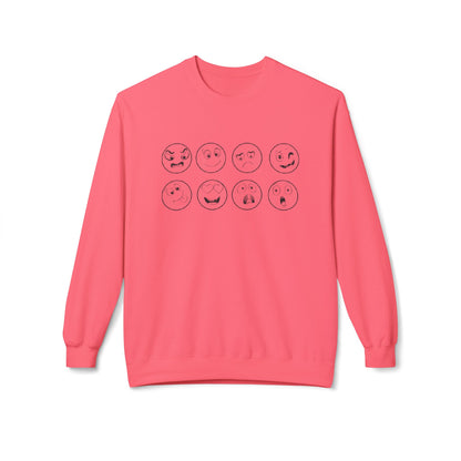Emoticon Crewneck Sweatshirt - Cozy Fleece Sweatshirt, Gift for Friends, Funny Emoji Apparel, Mood Swag, Casual Layering