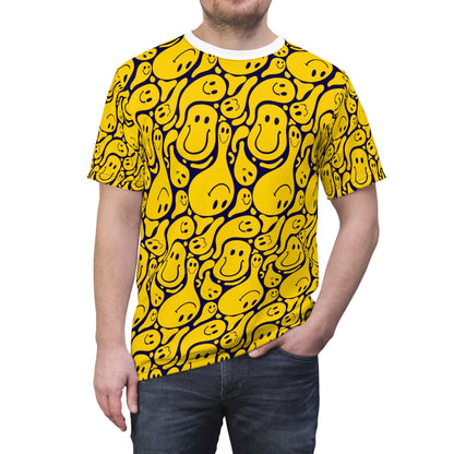 Smiley Face  Cut & Sew Tee, Fun Graphic Shirt, Casual Wear, Gift for Friends, Bright Summer Fashion, Cheerful Tee