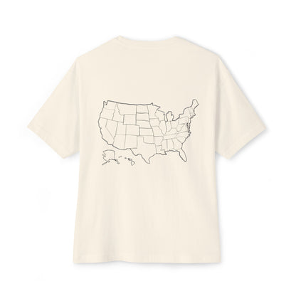 Boxy Tee with US Map Design, Comfortable Graphic Tee, Casual Wear, Gift for Travelers, Summer Outfit, Eco-Friendly Tee