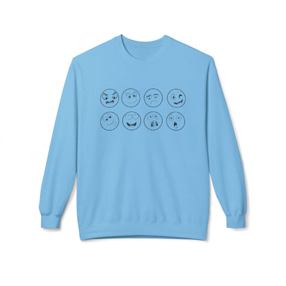 Emoticon Crewneck Sweatshirt - Cozy Fleece Sweatshirt, Gift for Friends, Funny Emoji Apparel, Mood Swag, Casual Layering