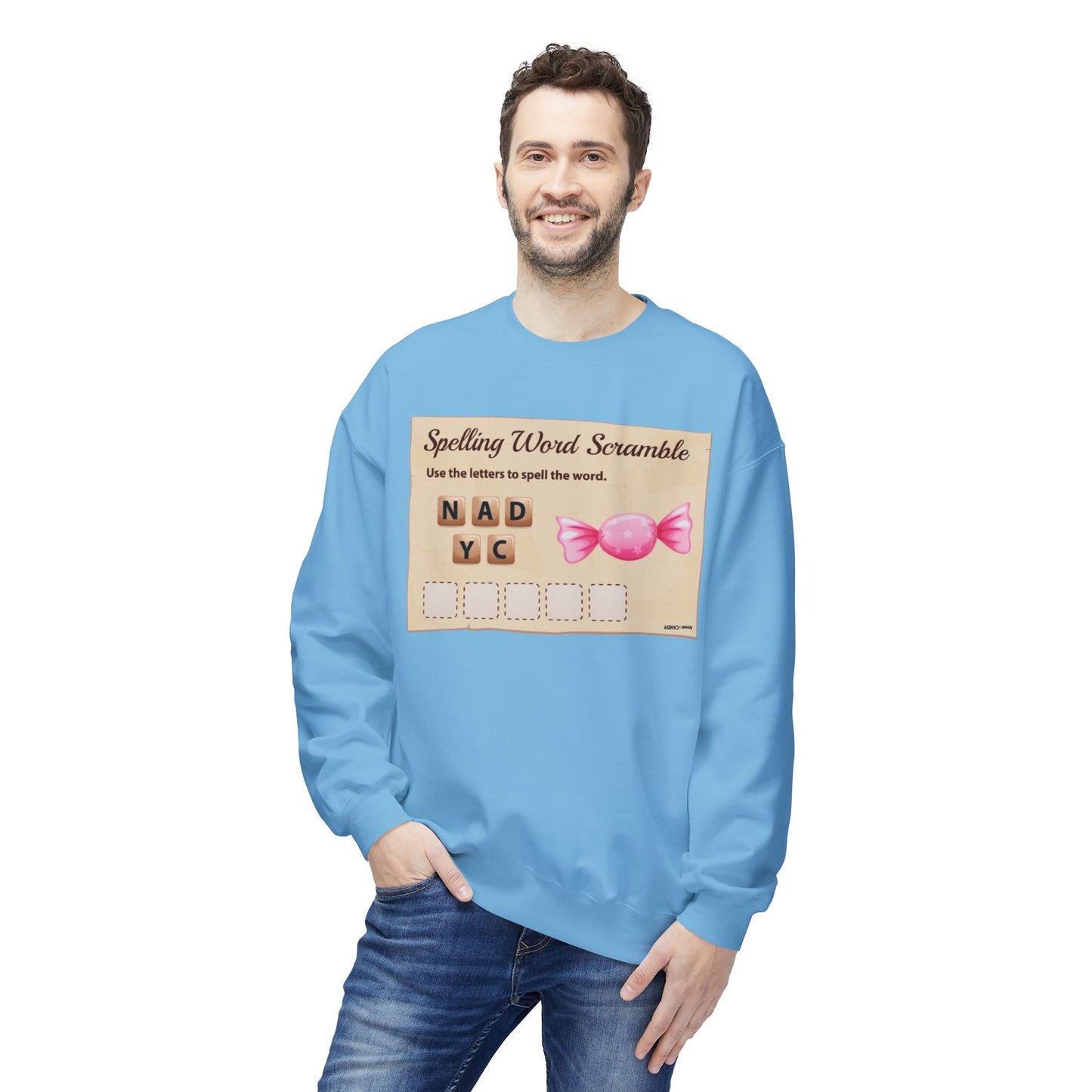 Creative Spelling Word Scramble Crewneck Sweatshirt, Fun Apparel, Unique Gift, Cozy Wear, Interactive Teaching Tool