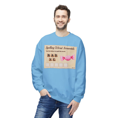 Creative Spelling Word Scramble Crewneck Sweatshirt, Fun Apparel, Unique Gift, Cozy Wear, Interactive Teaching Tool