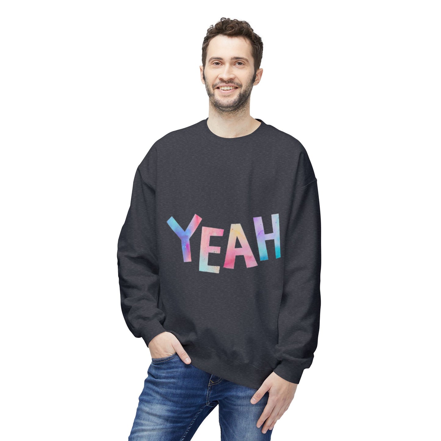 Colorful 'YEAH' Crewneck Sweatshirt,  Sweatshirt, Inspirational Gift, Cozy Fleece, Casual Wear, Everyday Comfort