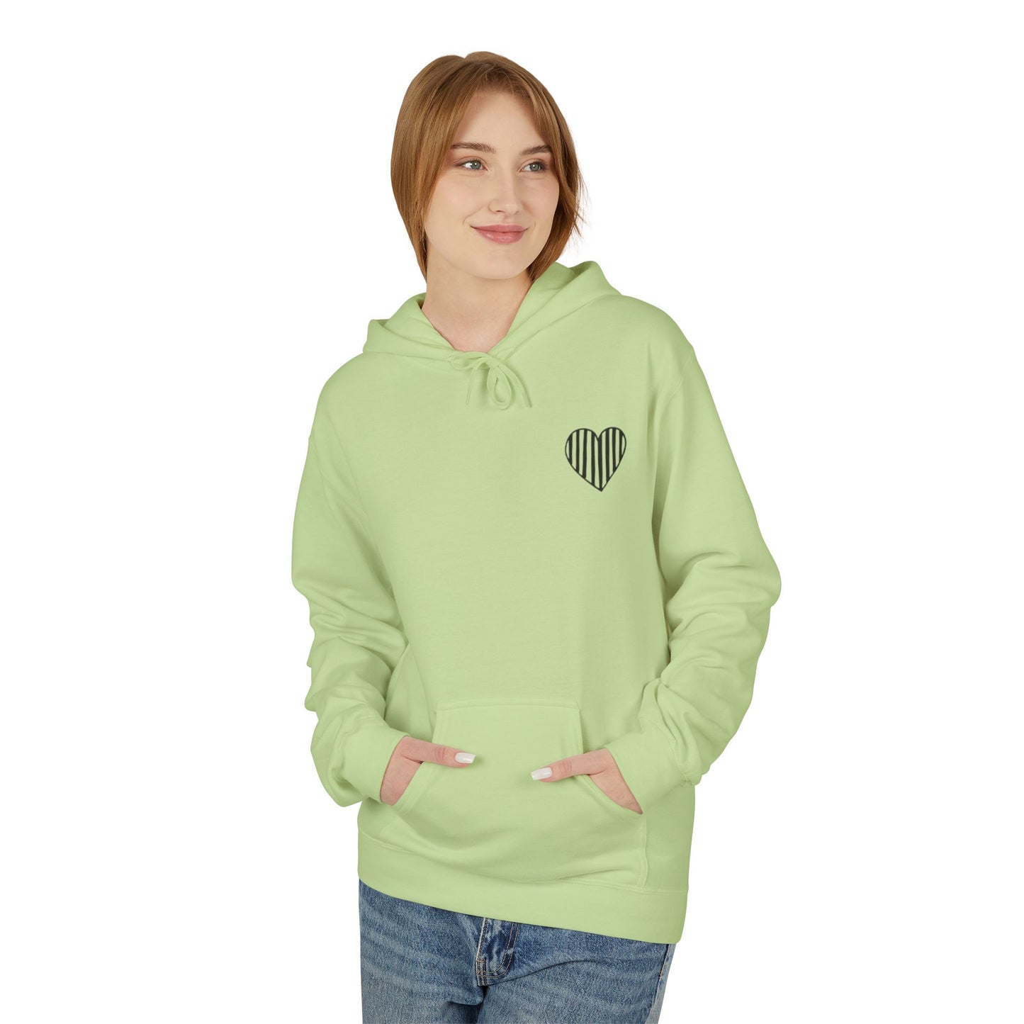 Striped Heart Fleece Hoodie - Soft, Cozy Apparel for All Seasons