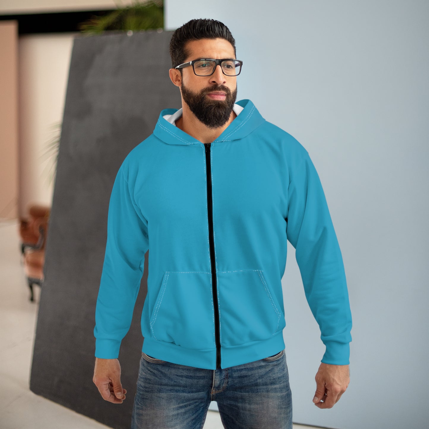 Bright Blue Zip Hoodie - Cozy, Stylish, Perfect for Casual Outings, Gifts, and Year-round Comfort, Unique Design, AOP