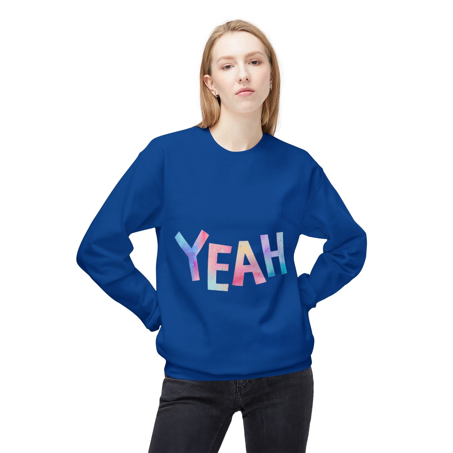 Colorful 'YEAH' Crewneck Sweatshirt,  Sweatshirt, Inspirational Gift, Cozy Fleece, Casual Wear, Everyday Comfort