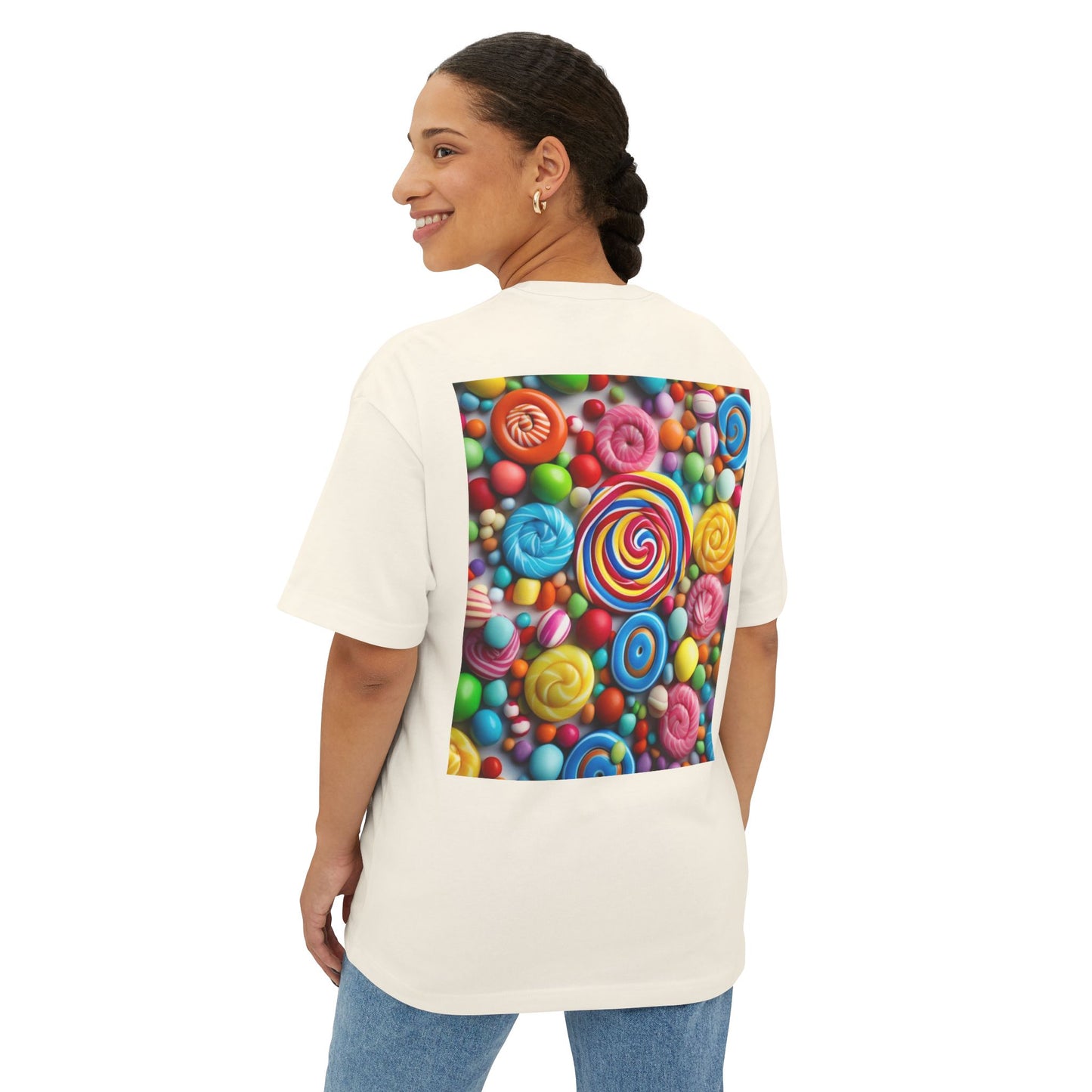 Candy-Themed  Oversized Boxy Tee, Sweet Treat Shirt, Fun Summer Tee, Trendy Casual Wear, Gift for Candy Lovers, Party Shirt, [...]