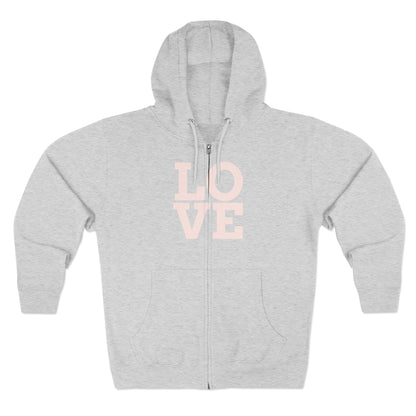 Zip Hoodie with Love Design, Cozy Streetwear for Couples, Valentine's Gift, Casual Wear, Everyday Comfort