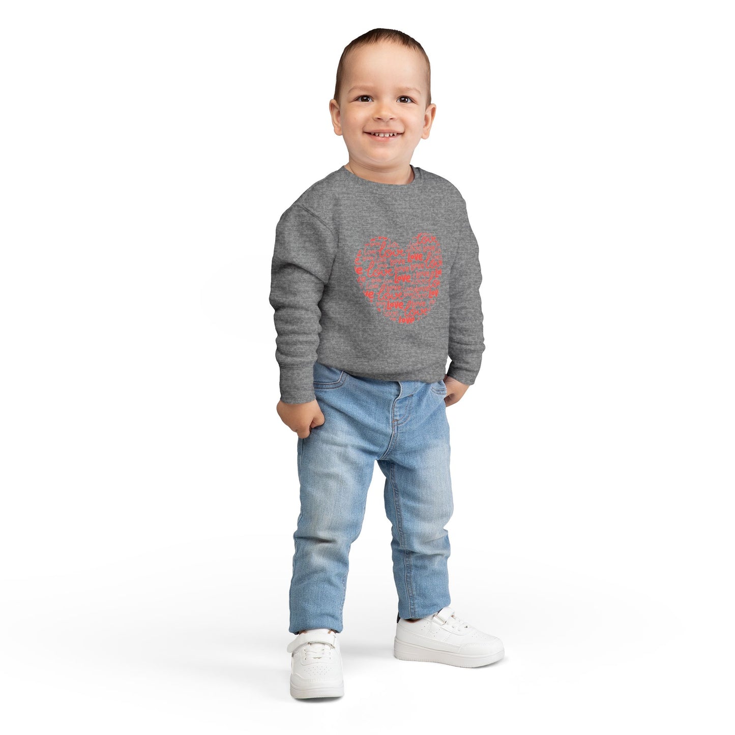 Toddler Love Heart Sweatshirt, Cute Baby Crewneck, Valentine Gift, Adorable Kids Apparel, Heart Sweatshirt for Toddlers