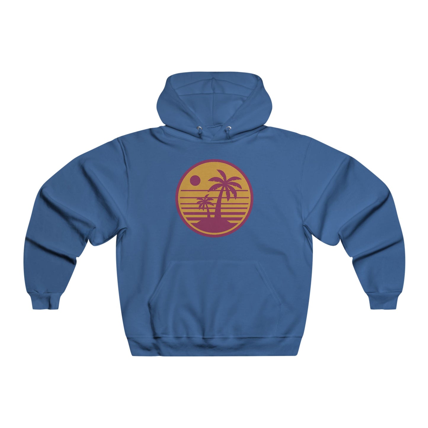 Retro Sunset Palm Tree Hoodie, Relaxed Fit, Beach Vibes Sweatshirt, Casual Gift, Summer Style Apparel