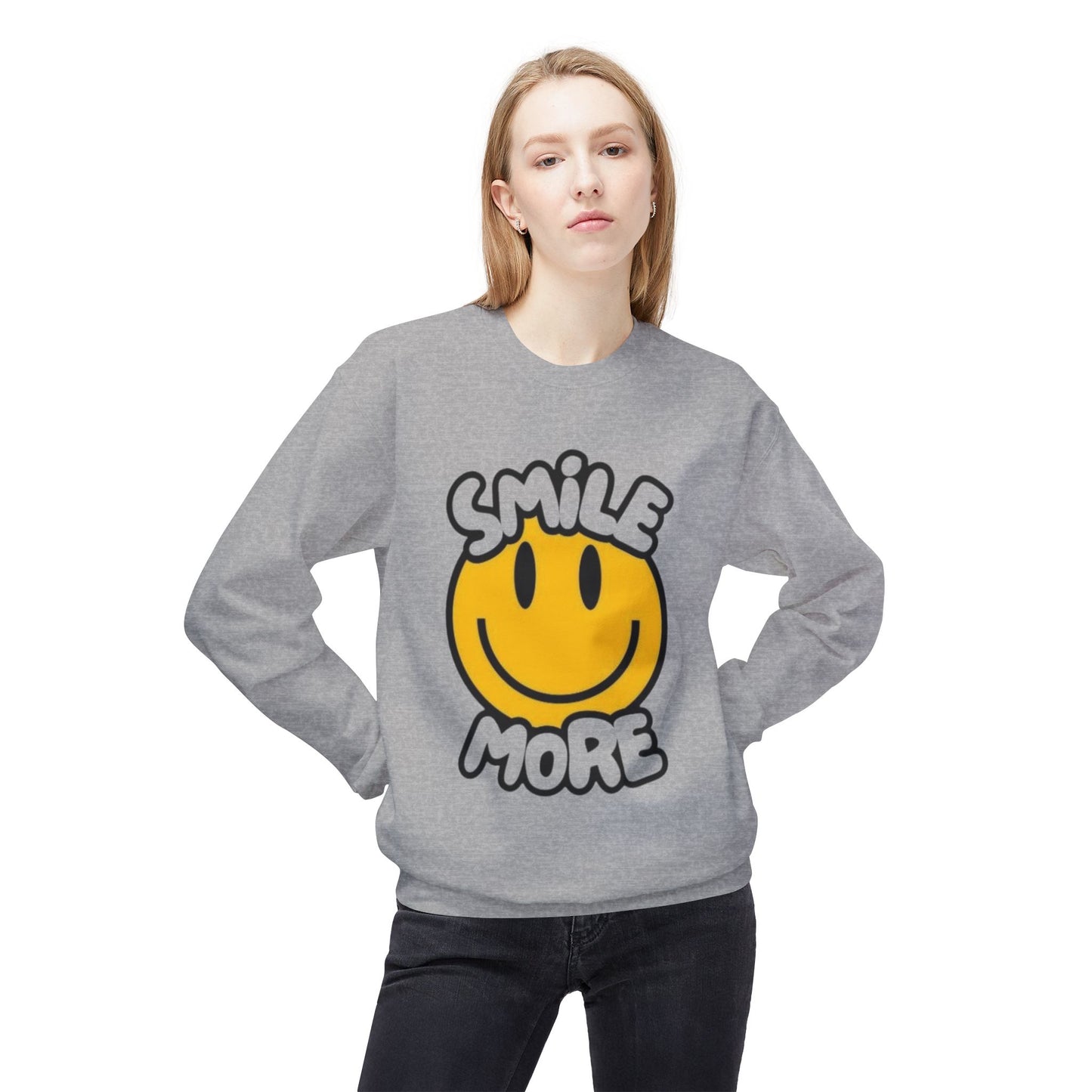 Smiley Face Fleece Crewneck Sweatshirt | Sweatshirt for Everyday Comfort, Gifts, Casual Wear, Smile More Apparel, Cozy Fashion
